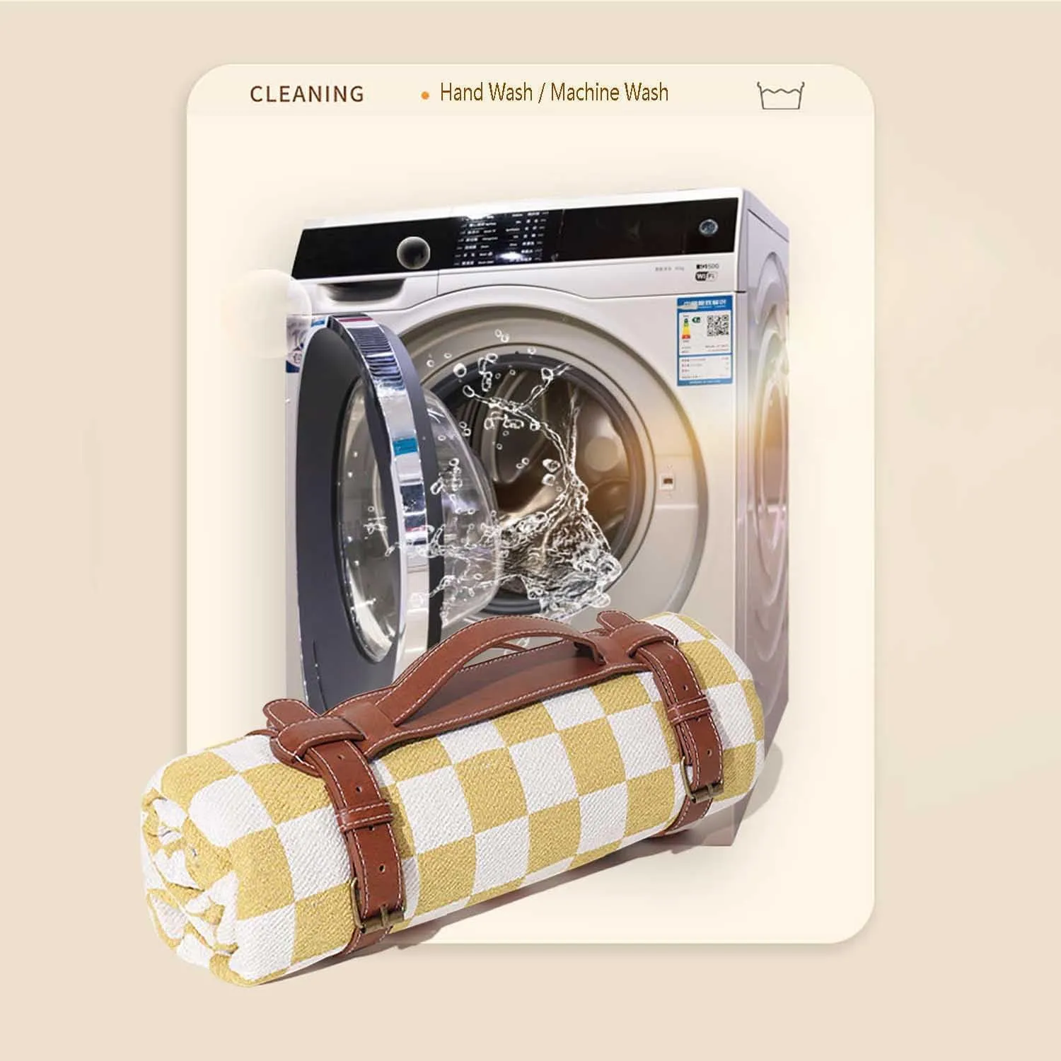 Modern Checkered Picnic Mat,Foldable Waterproof Sandproof Beach Blanket for Camping Hiking Outdoor Activities Lightweight Thin Ground Sheet for Travel Accessories,Yellow,150x150cm/60 x60