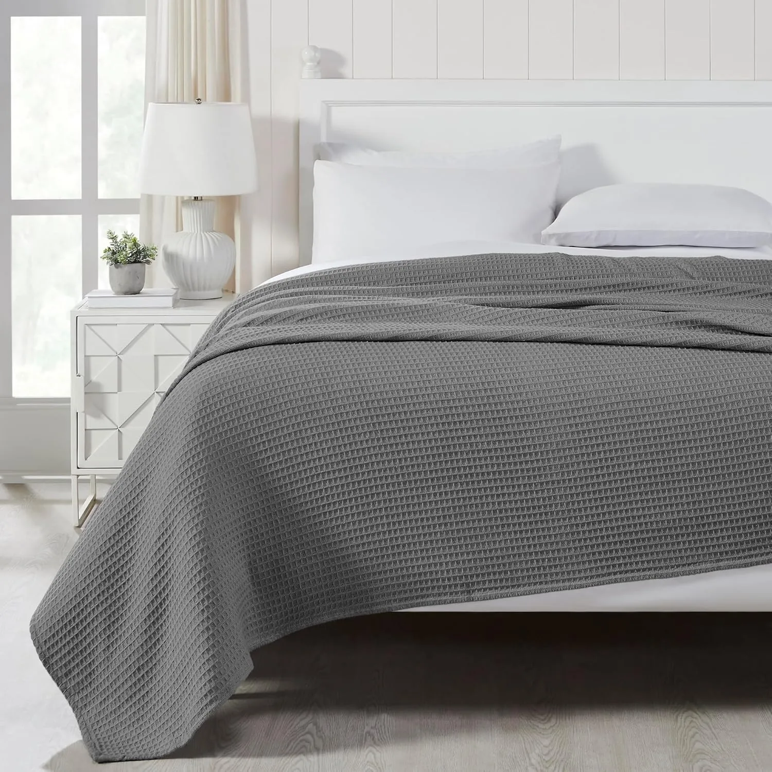 Modern Threads 100% Cotton Waffle Thermal Blanket, Dark Gray, Full/Queen