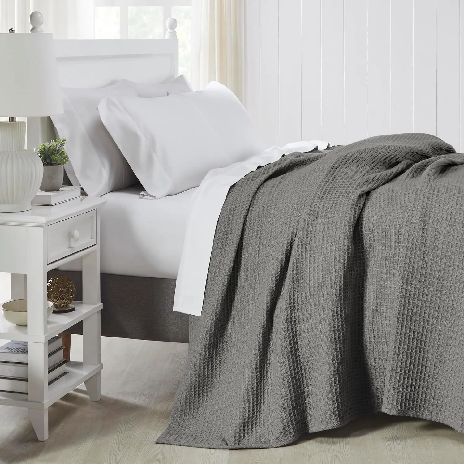 Modern Threads 100% Cotton Waffle Thermal Blanket, Dark Gray, Full/Queen