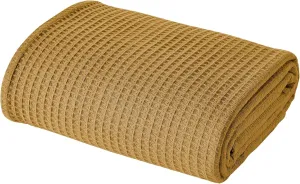 Modern Threads 100% Cotton Waffle Thermal Blanket, Gold, Full/Queen