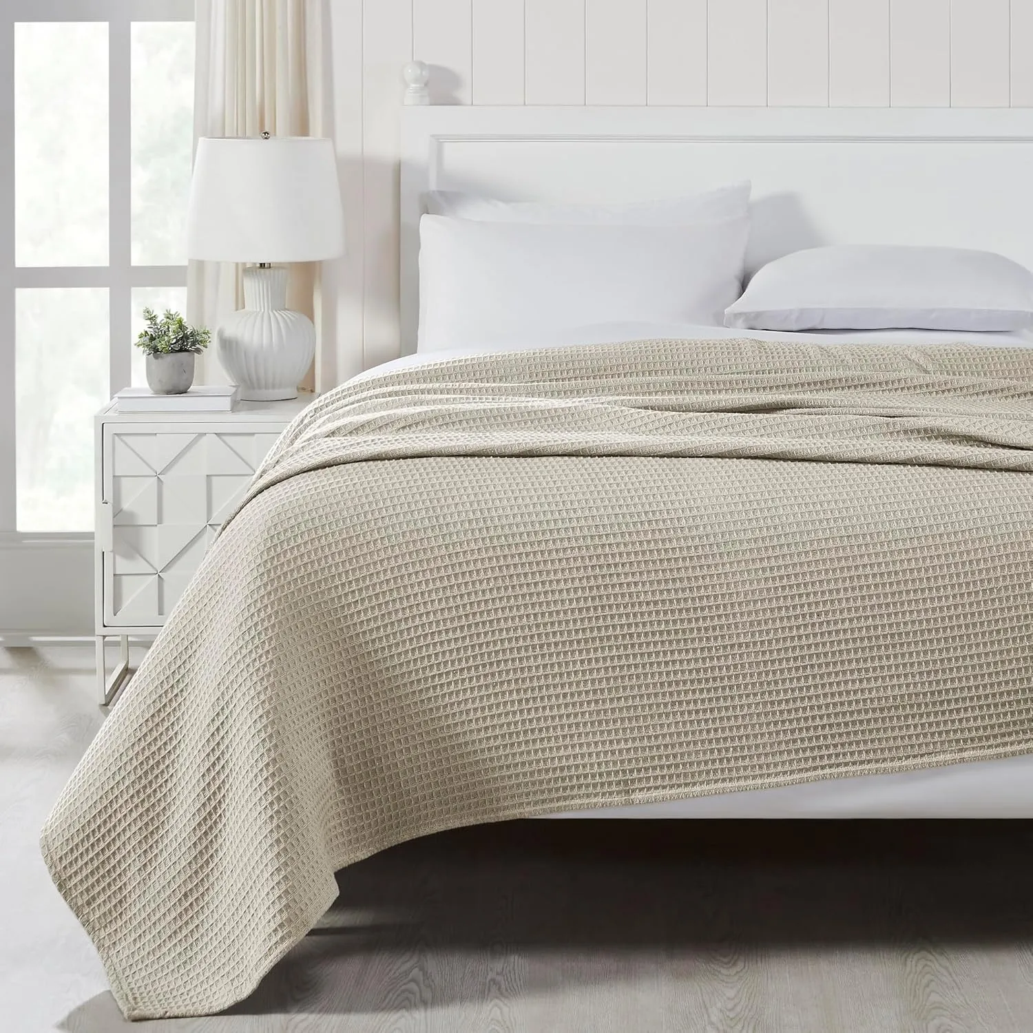 Modern Threads 100% Cotton Waffle Thermal Blanket, Oatmeal, Full/Queen