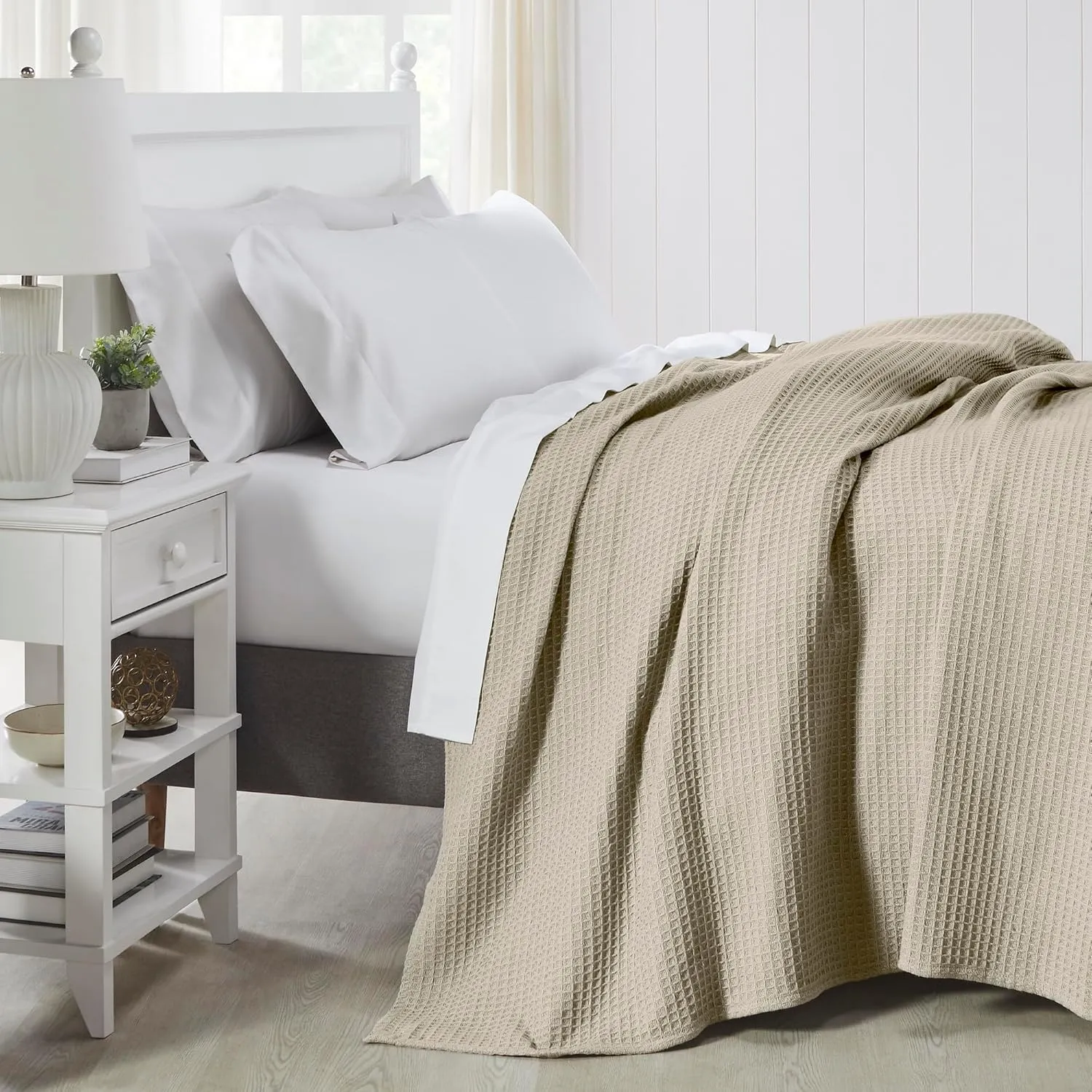 Modern Threads 100% Cotton Waffle Thermal Blanket, Oatmeal, Full/Queen