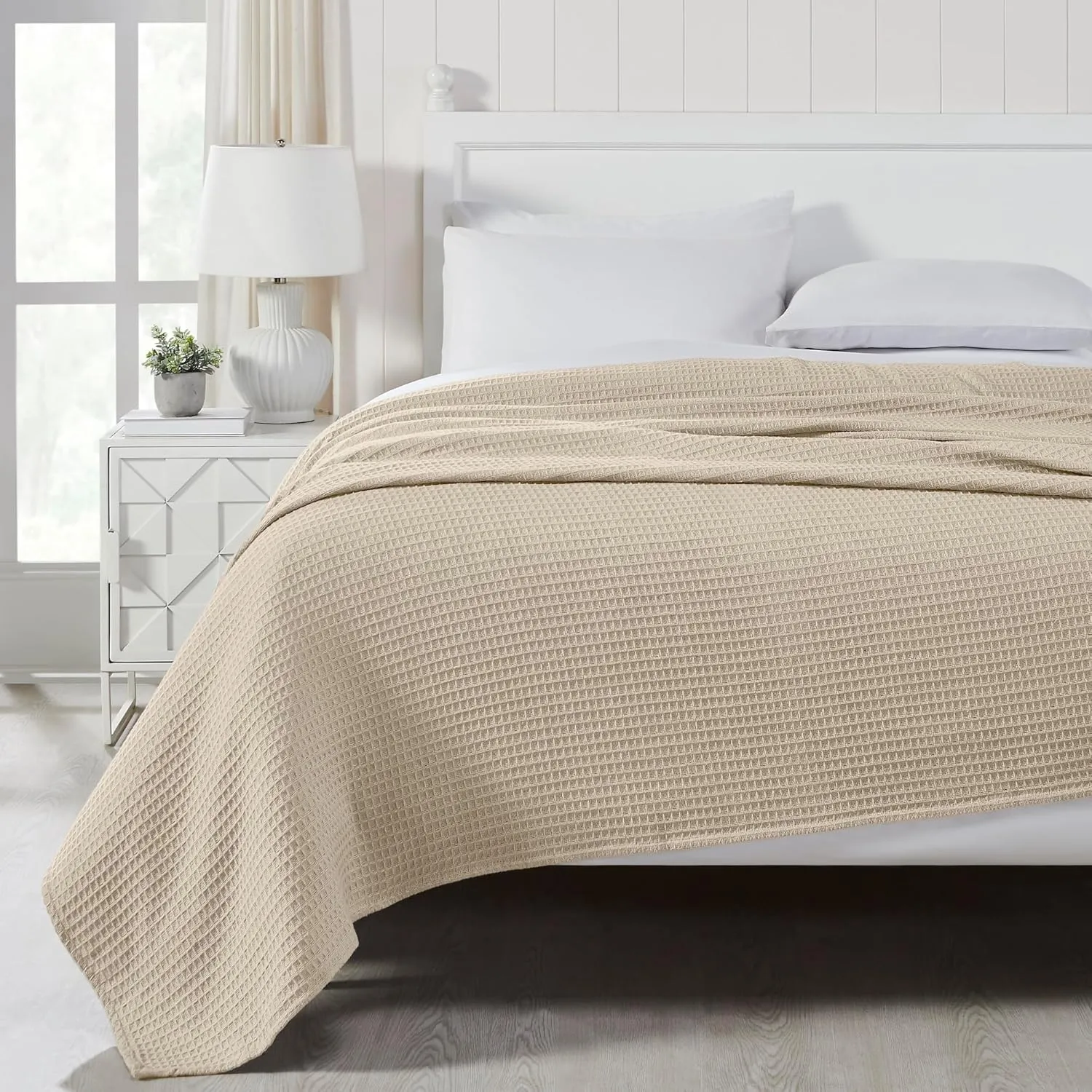 Modern Threads 100% Cotton Waffle Thermal Blanket, Taupe, Full/Queen