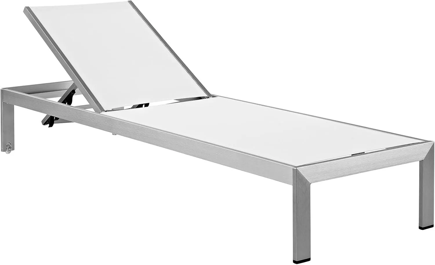 Modway Shore Aluminum Textilene® Mesh Outdoor Patio Six Poolside Chaise Lounge Chairs in Silver White