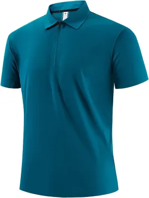 Moisture Wicking Shirts for Men Collared Quarter Zip Short Sleeve Mesh Shirt Quick Dry Golf Shirts Turndown Big and Tall
