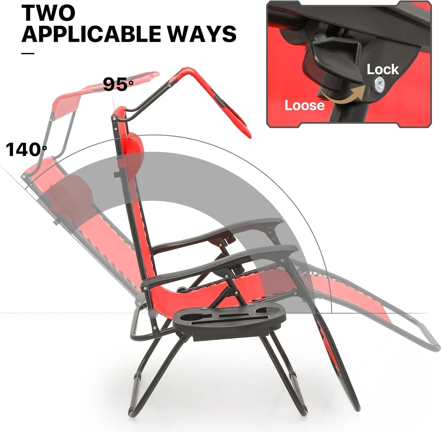 MoNiBloom Patio Zero Gravity Chair Outdoor Recliner Lounger with Canopy Shade and Foot Rest, Cup Holder, 330lbs Capacity, Red