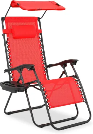 MoNiBloom Patio Zero Gravity Chair Outdoor Recliner Lounger with Canopy Shade and Foot Rest, Cup Holder, 330lbs Capacity, Red
