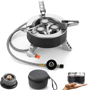 Moose Rocket Stove, 6800w Portable Camping Stove, Outdoor Mini Backpacking Stove with Propane & Butane Adapters, Windproof Gas Stove for Hiking, Emergency & Picnic(Black)