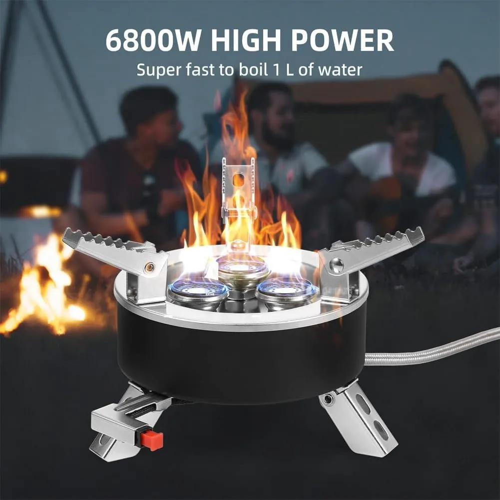 Moose Rocket Stove, 6800w Portable Camping Stove, Outdoor Mini Backpacking Stove with Propane & Butane Adapters, Windproof Gas Stove for Hiking, Emergency & Picnic(Black)