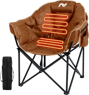 MOPHOTO Heated Camping Chair, Portable Heated Camping Chairs Outdoor, Padded Oversized Heated Folding Chairs Outdoor Sports, Heating Lawn Chair Patio Lounge Chairs for Adults