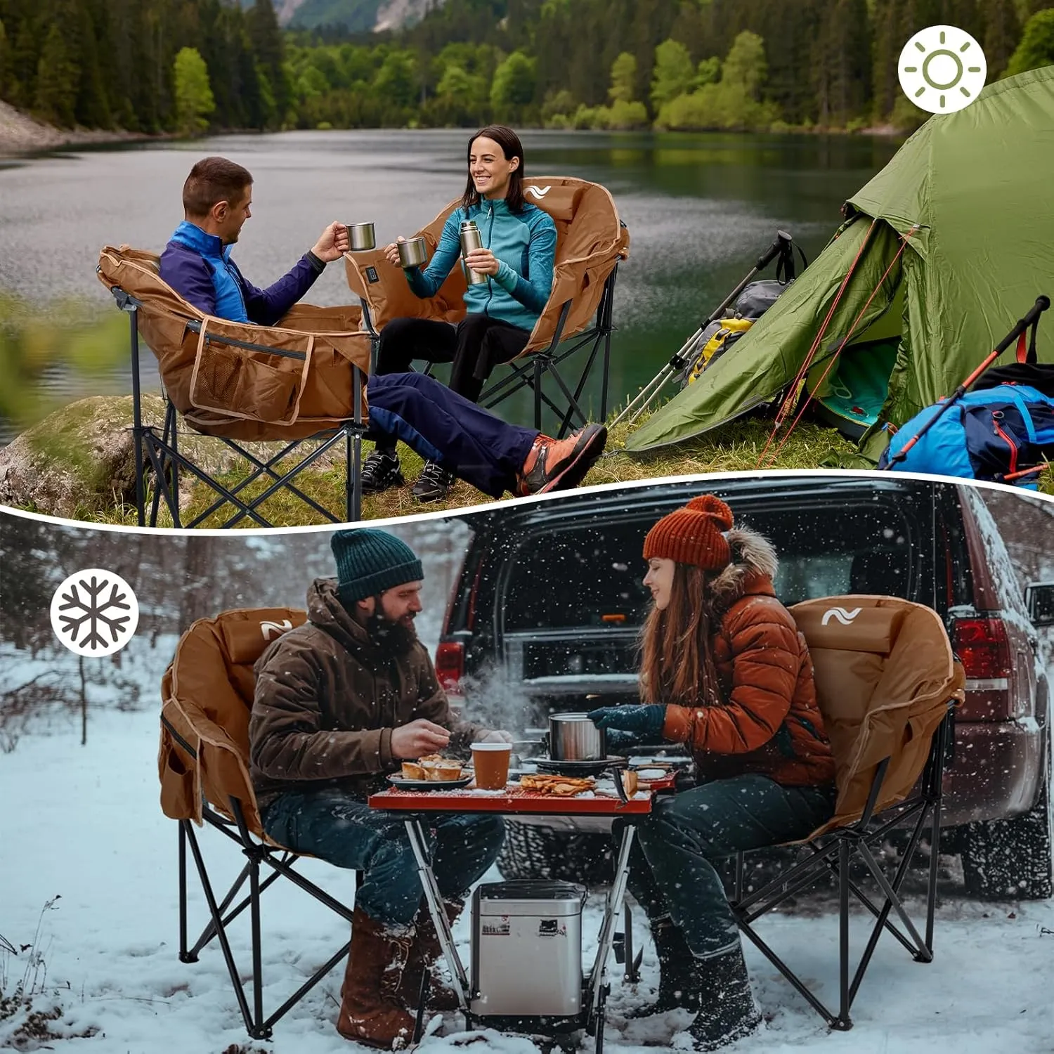 MOPHOTO Heated Camping Chair, Portable Heated Camping Chairs Outdoor, Padded Oversized Heated Folding Chairs Outdoor Sports, Heating Lawn Chair Patio Lounge Chairs for Adults