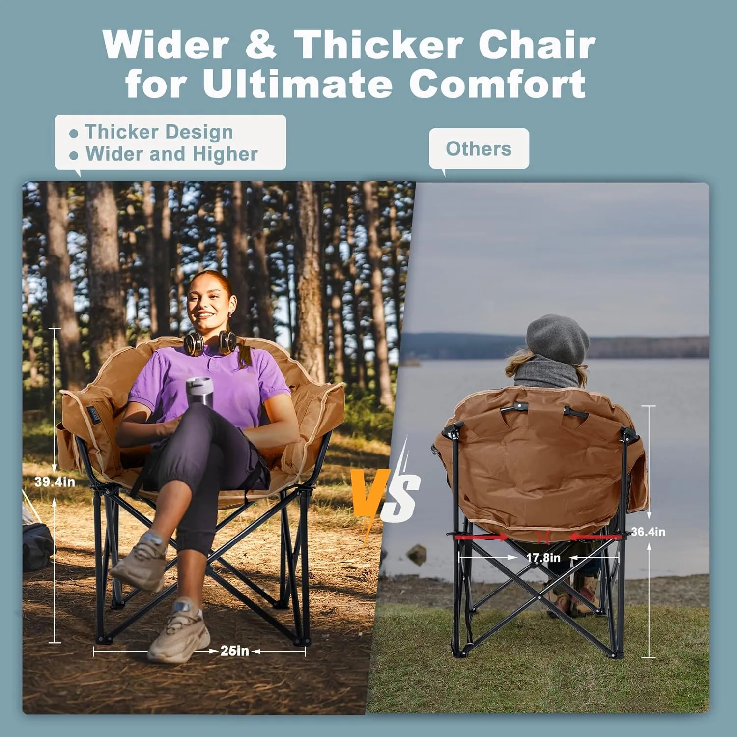 MOPHOTO Heated Camping Chair, Portable Heated Camping Chairs Outdoor, Padded Oversized Heated Folding Chairs Outdoor Sports, Heating Lawn Chair Patio Lounge Chairs for Adults