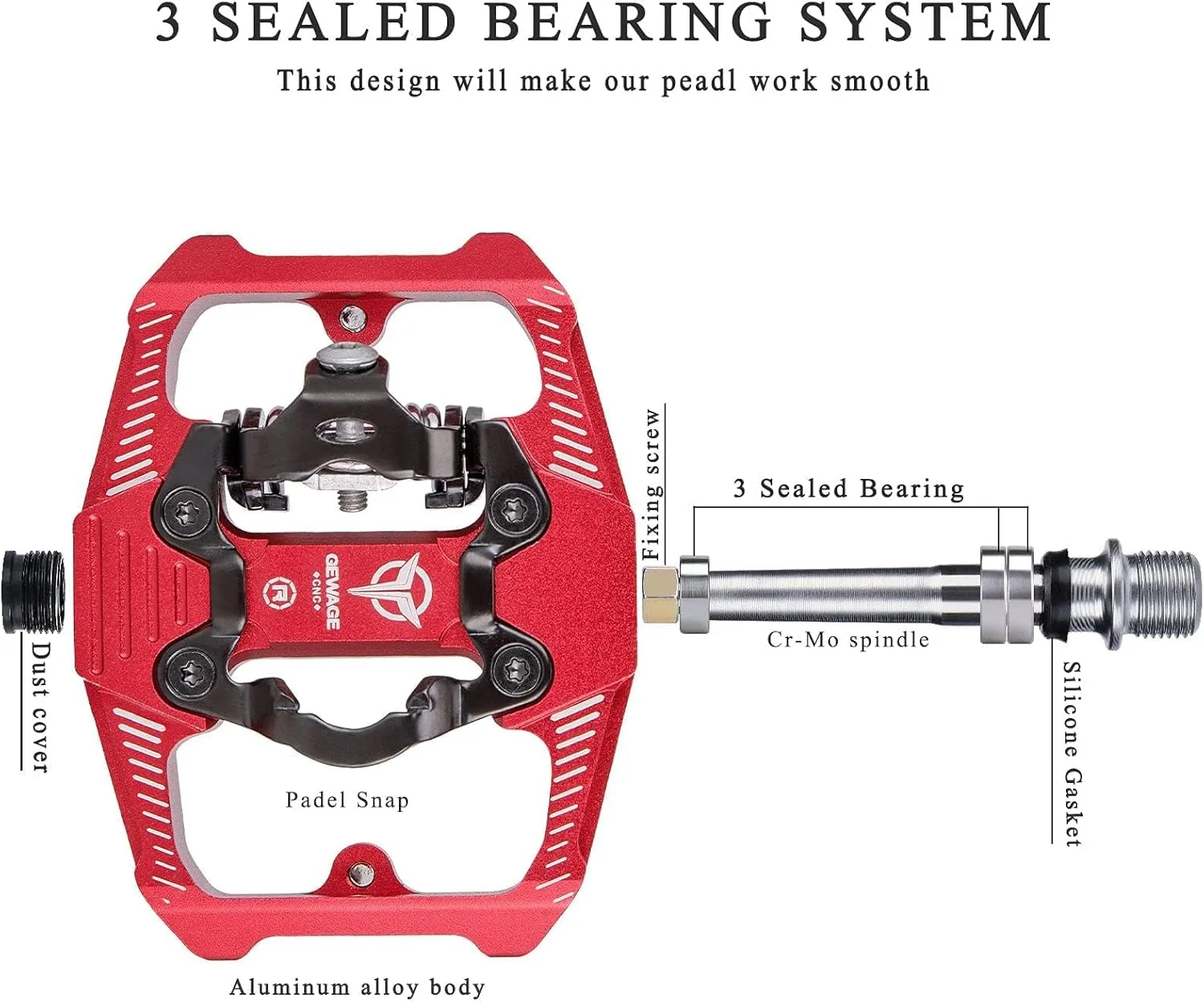Mountain Bike Pedals - Dual Function Flat and Clipless Pedal - 3 Sealed Bearing Platform Pedals Compatible with SPD, Bicycle Pedals for BMX Spin Exercise Peloton Trekking Bike