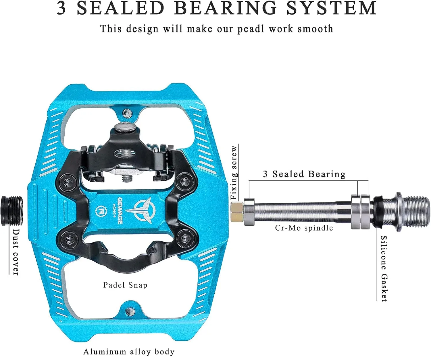 Mountain Bike Pedals - Dual Function Flat and Clipless Pedal - 3 Sealed Bearing Platform Pedals Compatible with SPD, Bicycle Pedals for BMX Spin Exercise Peloton Trekking Bike