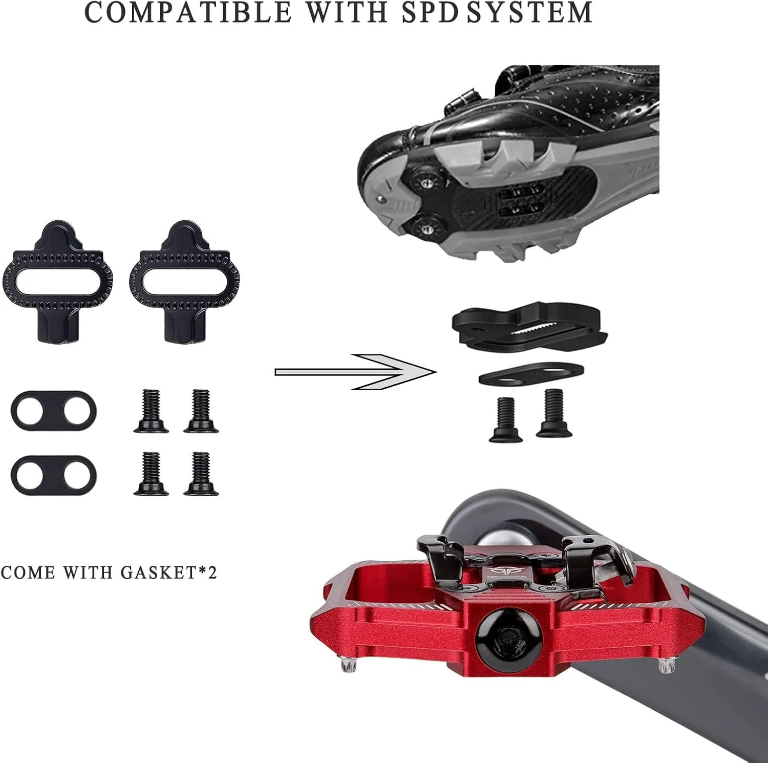 Mountain Bike Pedals - Dual Function Flat and Clipless Pedal - 3 Sealed Bearing Platform Pedals Compatible with SPD, Bicycle Pedals for BMX Spin Exercise Peloton Trekking Bike