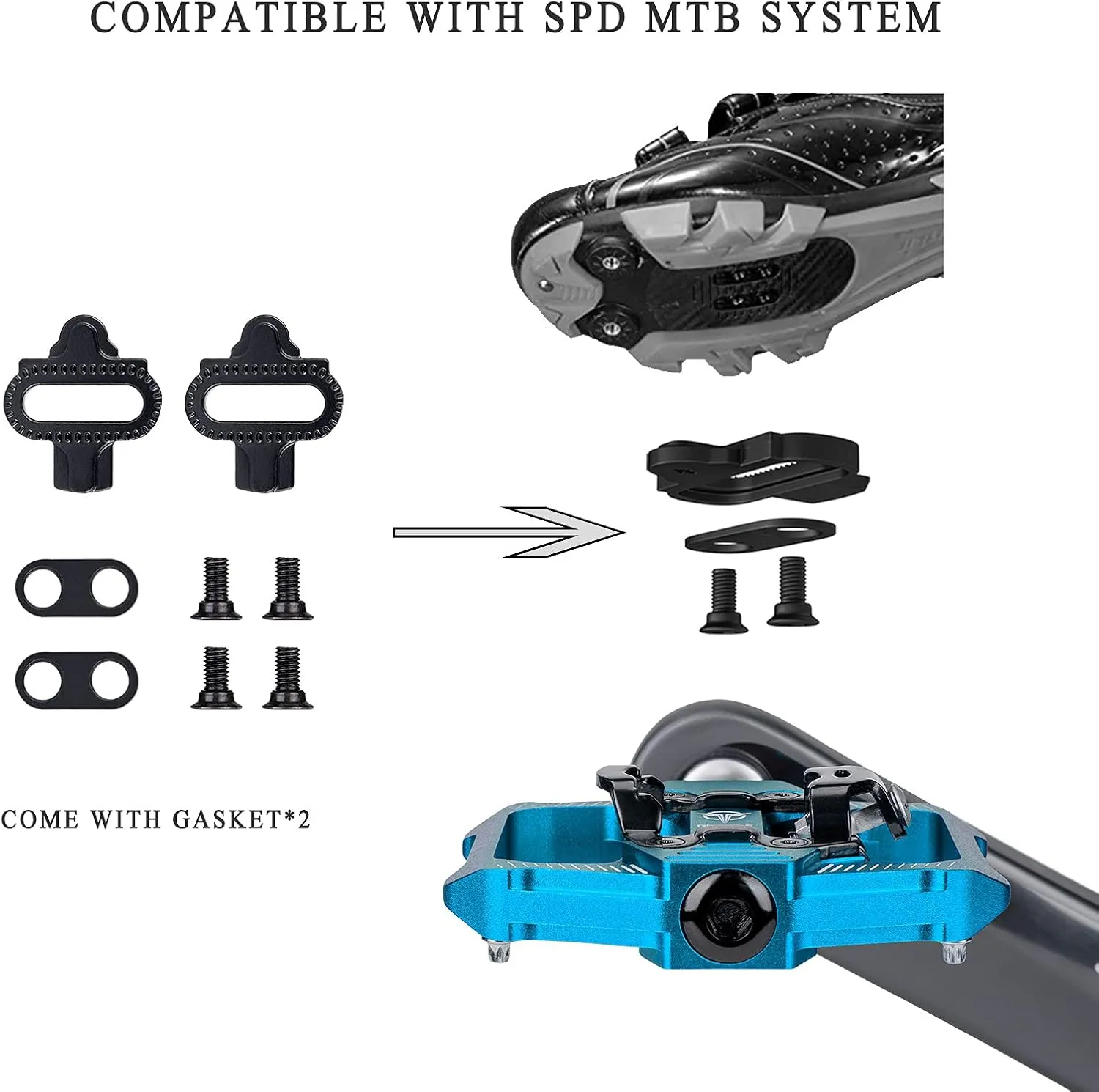 Mountain Bike Pedals - Dual Function Flat and Clipless Pedal - 3 Sealed Bearing Platform Pedals Compatible with SPD, Bicycle Pedals for BMX Spin Exercise Peloton Trekking Bike