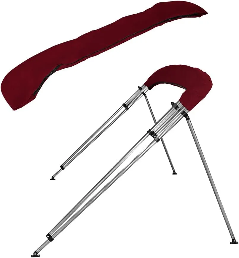 MSC 3 Bow 4 Bow Bimini Top Boat Cover,600D Solution Dyed Polyester,2 Support Poles& 4 Adjustable Straps Included