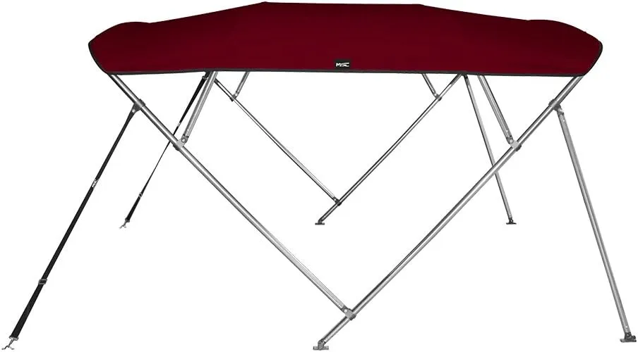 MSC 3 Bow 4 Bow Bimini Top Boat Cover,600D Solution Dyed Polyester,2 Support Poles& 4 Adjustable Straps Included