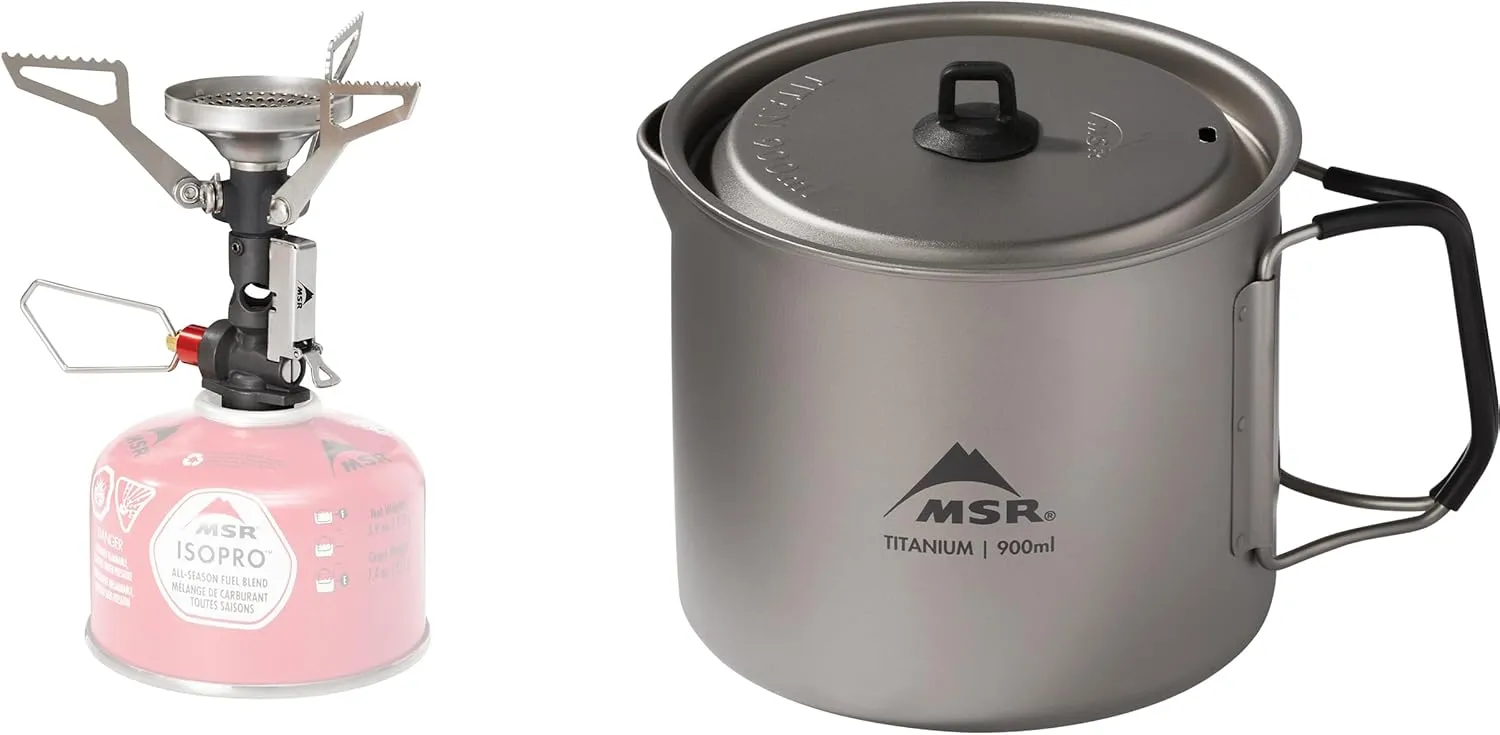 MSR PocketRocket Deluxe Ultralight Backpacking Stove with MSR Titan Titanium Camping Kettle, 900 mL