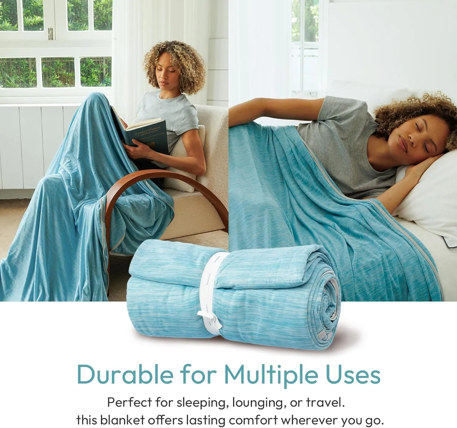 NANPIPER Cooling Blanket Queen Size for Hot Sleepers,Double Sided Cold Lightweight Summer Bed Blanket, Air Blue 90"x90"