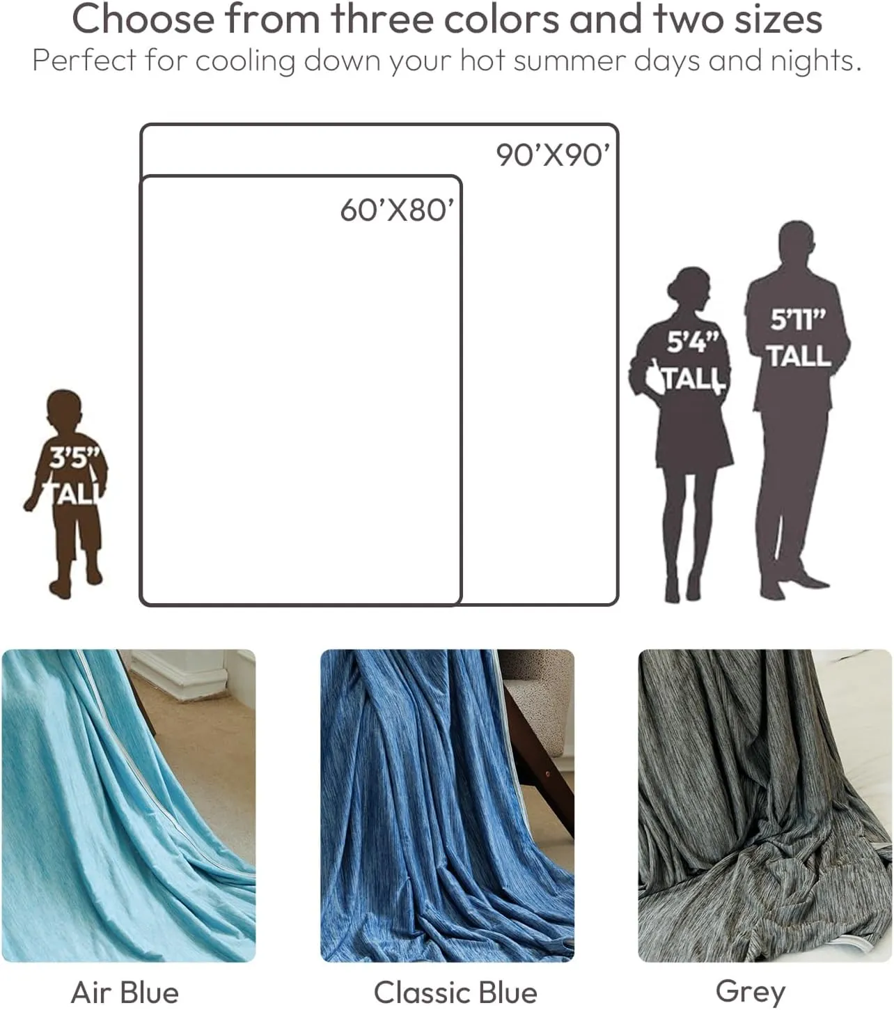 NANPIPER Cooling Blanket Queen Size for Hot Sleepers,Double Sided Cold Lightweight Summer Bed Blanket, Air Blue 90"x90"
