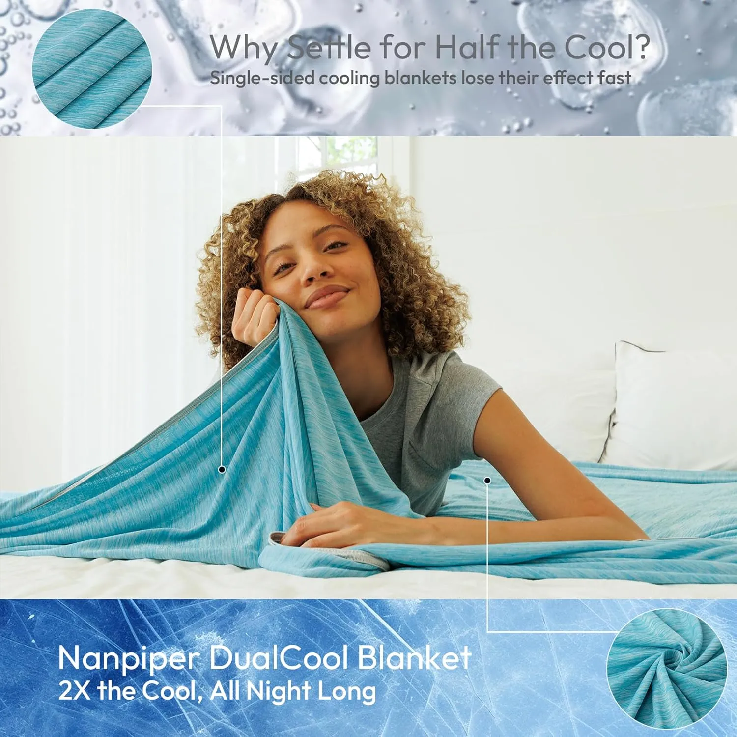 NANPIPER Cooling Blanket Queen Size for Hot Sleepers,Double Sided Cold Lightweight Summer Bed Blanket, Air Blue 90"x90"