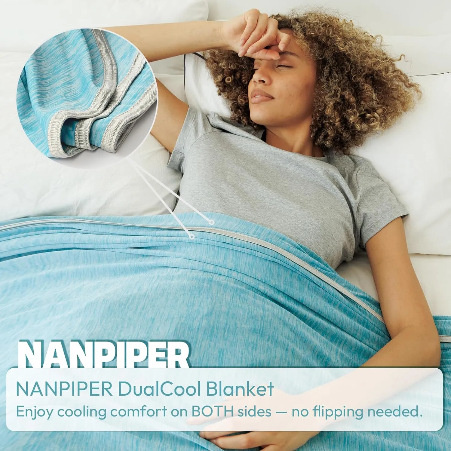 NANPIPER Cooling Blanket Queen Size for Hot Sleepers,Double Sided Cold Lightweight Summer Bed Blanket, Air Blue 90"x90"