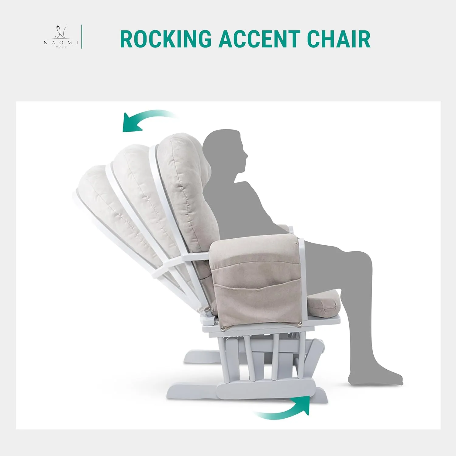 Naomi Home Nursery Glider & Ottoman Sets, Reclining Glider Rocker with Ottoman, Nursery Rocking Breastfeeding Maternity Chair for Baby Room, Recliner Glider with Ottoman, Padded Arms - Light Gray