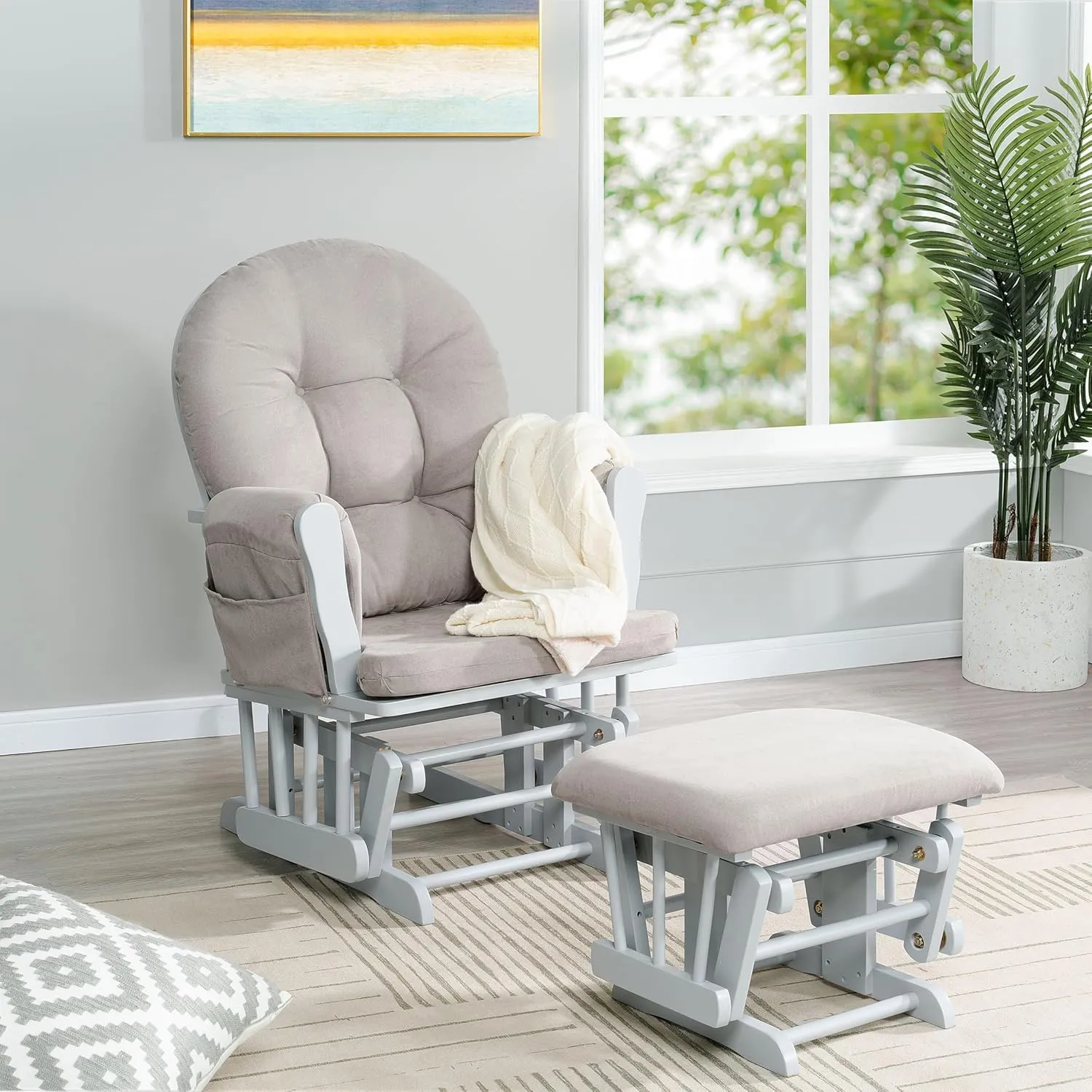 Naomi Home Nursery Glider & Ottoman Sets, Reclining Glider Rocker with Ottoman, Nursery Rocking Breastfeeding Maternity Chair for Baby Room, Recliner Glider with Ottoman, Padded Arms - Light Gray