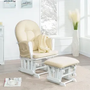 Naomi Home Nursery Glider & Ottoman Sets, Reclining Glider Rocker with Ottoman, Nursery Rocking Breastfeeding Maternity Chair for Baby Room, Recliner Glider with Ottoman, Padded Arms - White, Cream