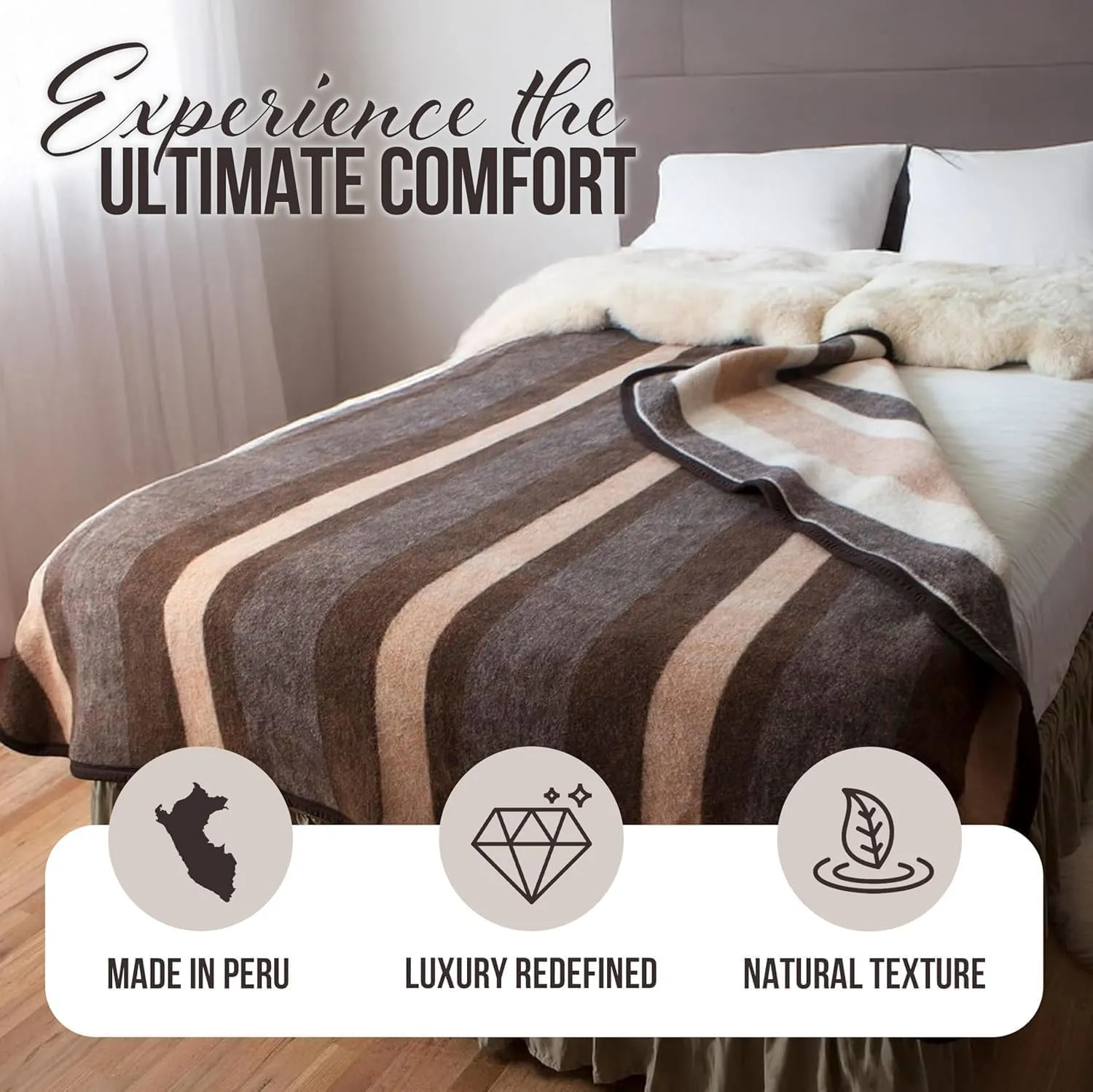 Natural Alpaca & Sheep Wool Blanket – Twin Size – Heavyweight Warmth, Thick, Breathable, Natural Texture & Scent, 63 x 84 Inches, 4.2 lbs – Made in Peru