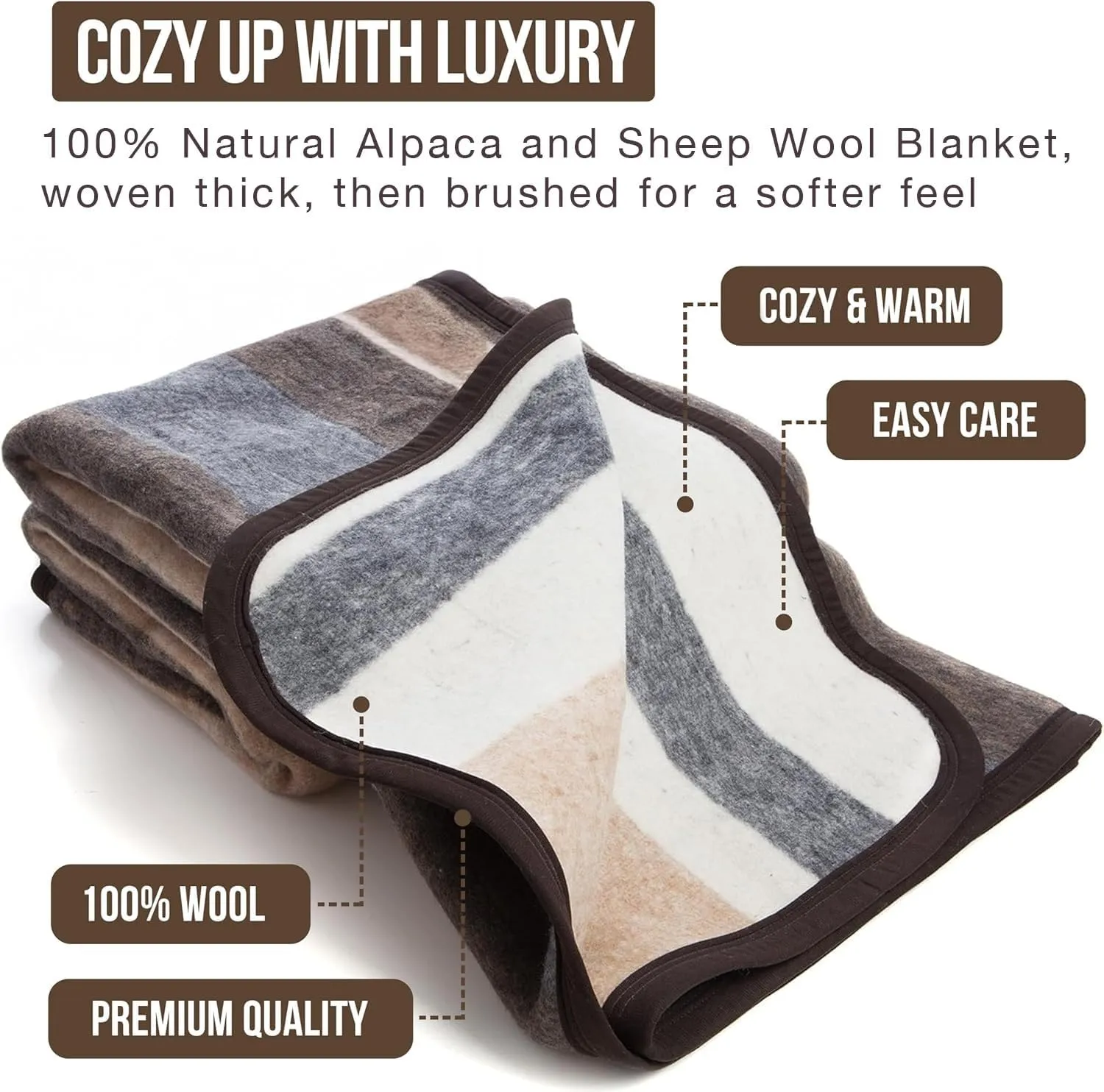 Natural Alpaca & Sheep Wool Blanket – Twin Size – Heavyweight Warmth, Thick, Breathable, Natural Texture & Scent, 63 x 84 Inches, 4.2 lbs – Made in Peru
