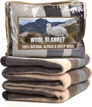 Natural Alpaca & Sheep Wool Blanket – Twin Size – Heavyweight Warmth, Thick, Breathable, Natural Texture & Scent, 63 x 84 Inches, 4.2 lbs – Made in Peru