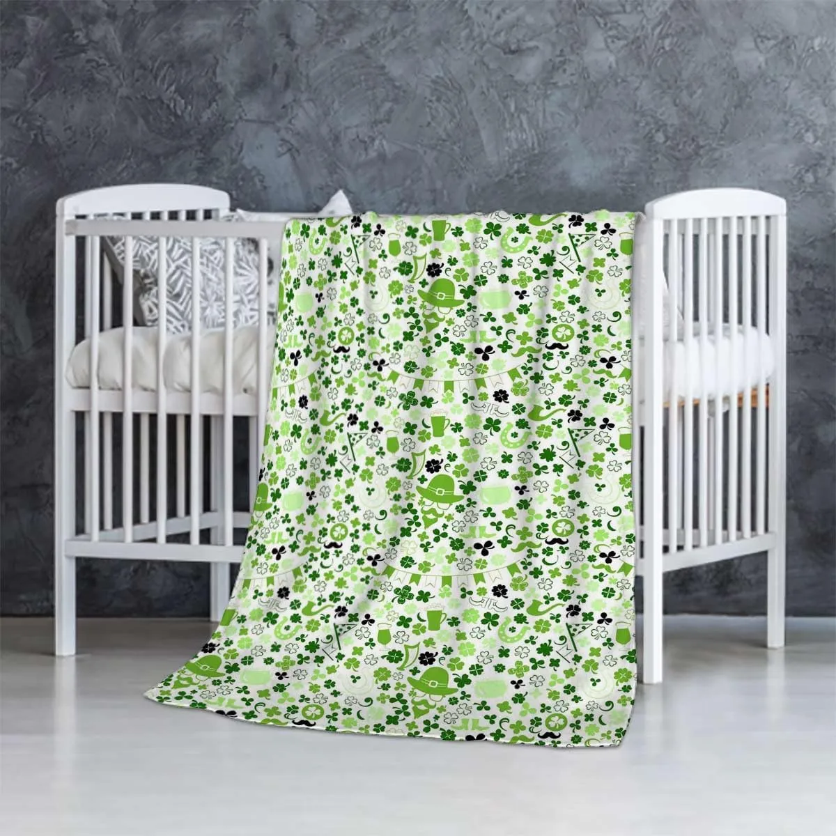 Nature Fleece Throw Blanket - Cozy Plush Blanket for Bed, Sofa, Travel, Camping - All Seasons Green Grass Background Image Green White 66x90 Inches