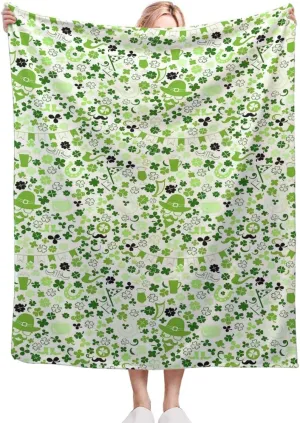 Nature Fleece Throw Blanket - Cozy Plush Blanket for Bed, Sofa, Travel, Camping - All Seasons Green Grass Background Image Green White 66x90 Inches