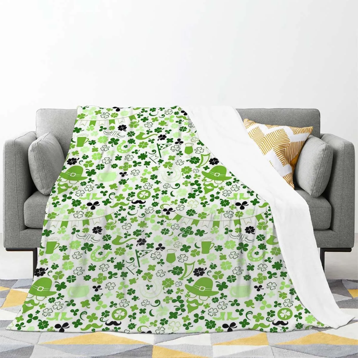 Nature Fleece Throw Blanket - Cozy Plush Blanket for Bed, Sofa, Travel, Camping - All Seasons Green Grass Background Image Green White 66x90 Inches