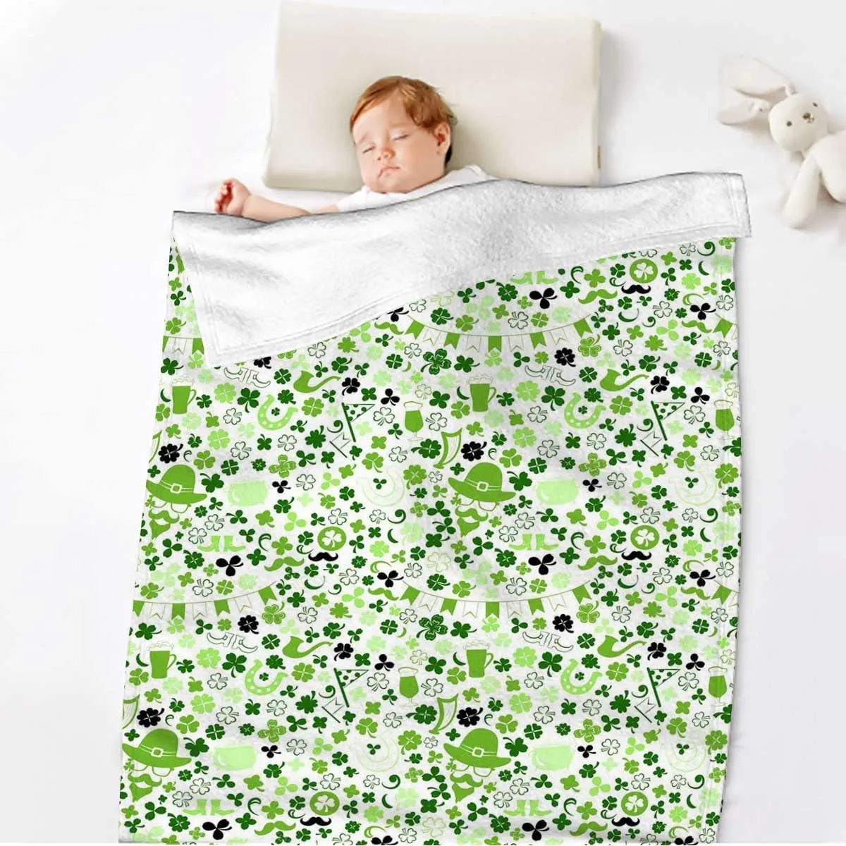 Nature Fleece Throw Blanket - Cozy Plush Blanket for Bed, Sofa, Travel, Camping - All Seasons Green Grass Background Image Green White 66x90 Inches