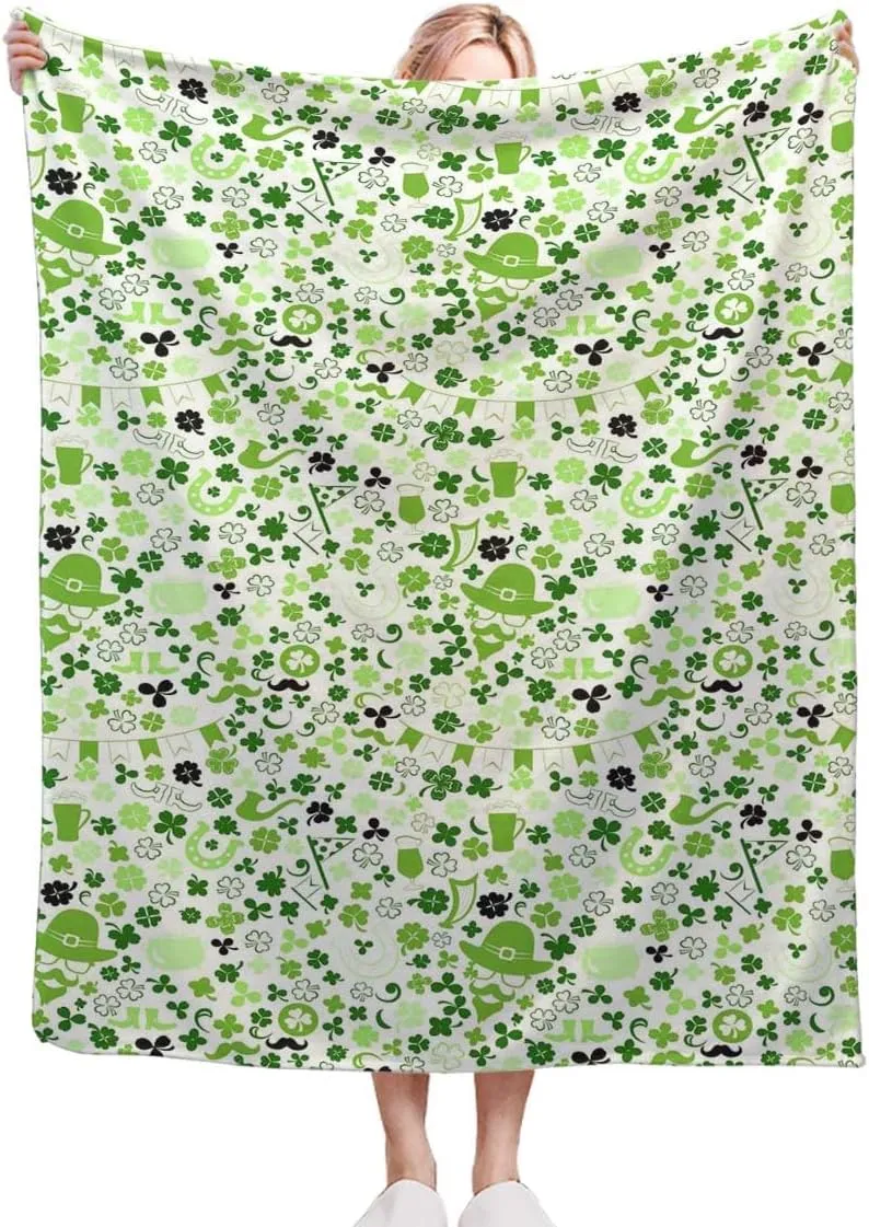 Nature Fleece Throw Blanket - Cozy Plush Blanket for Bed, Sofa, Travel, Camping - All Seasons Green Grass Background Image Green White 66x90 Inches