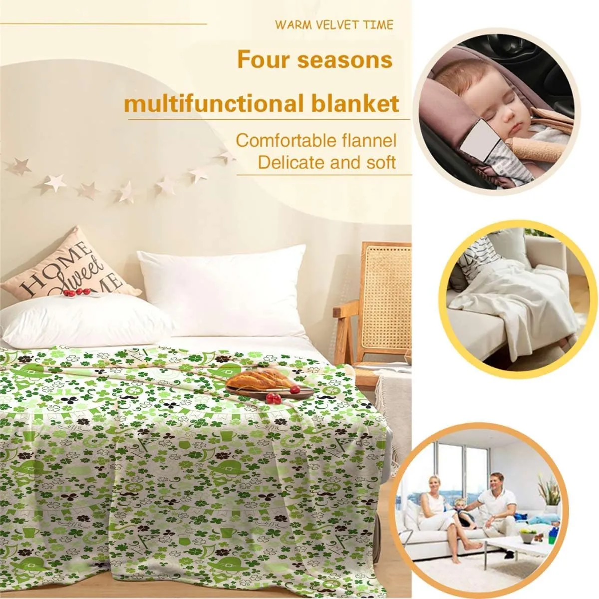 Nature Fleece Throw Blanket - Cozy Plush Blanket for Bed, Sofa, Travel, Camping - All Seasons Green Grass Background Image Green White 66x90 Inches
