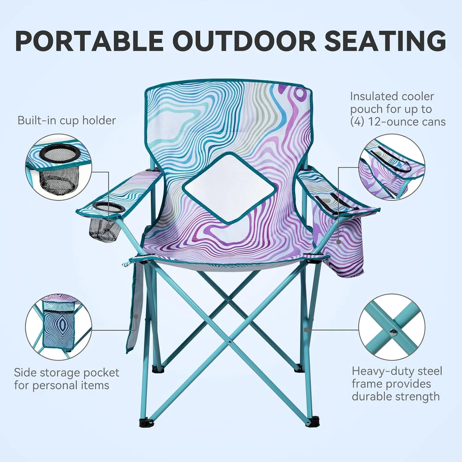 Nazhura 4 Pack Folding Camping Chair with Cooler Pouch, Mesh Backrest and Cup Holder Pocket (Flower, 2 Pack)