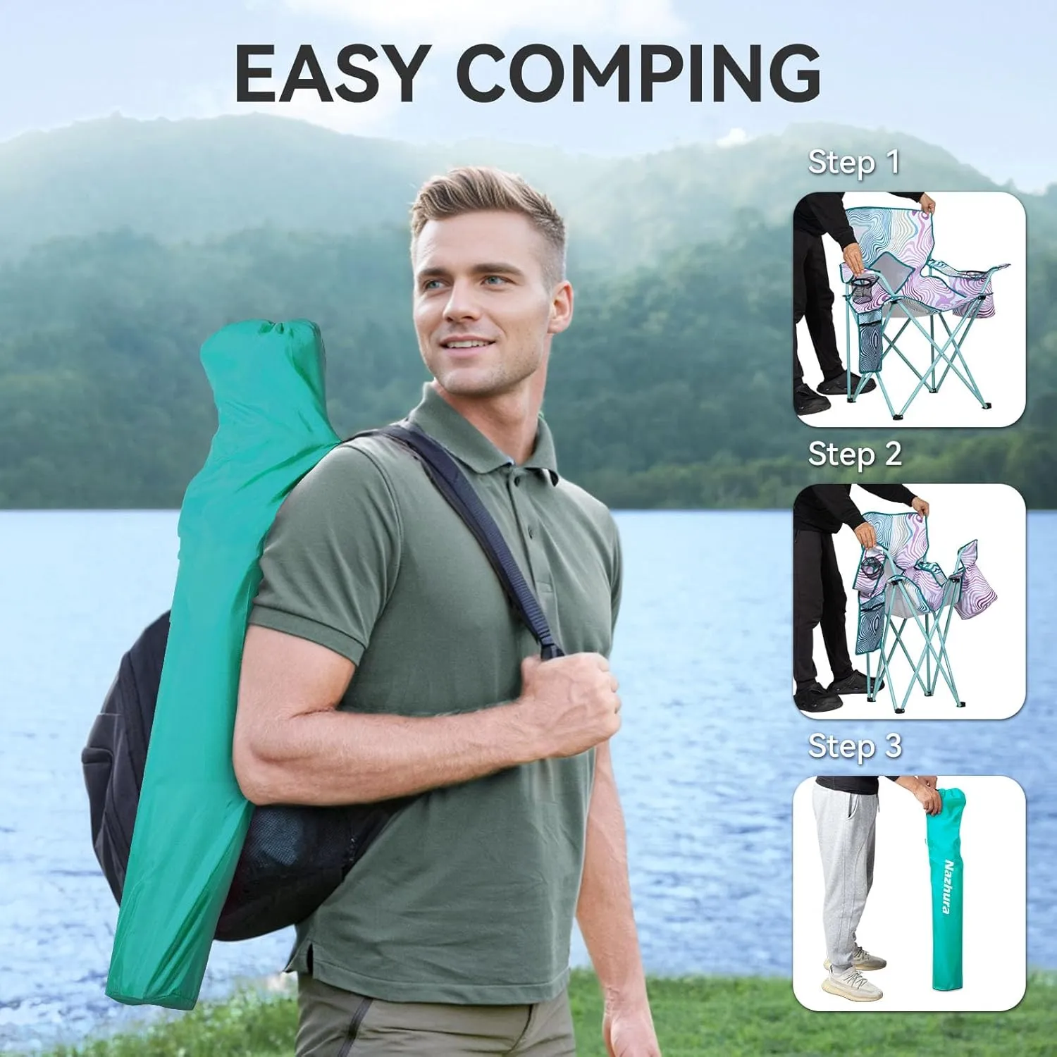 Nazhura 4 Pack Folding Camping Chair with Cooler Pouch, Mesh Backrest and Cup Holder Pocket (Flower, 2 Pack)