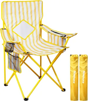 Nazhura 4 Pack Folding Camping Chair with Cooler Pouch, Mesh Backrest and Cup Holder Pocket (Yellow, 2 Pack)