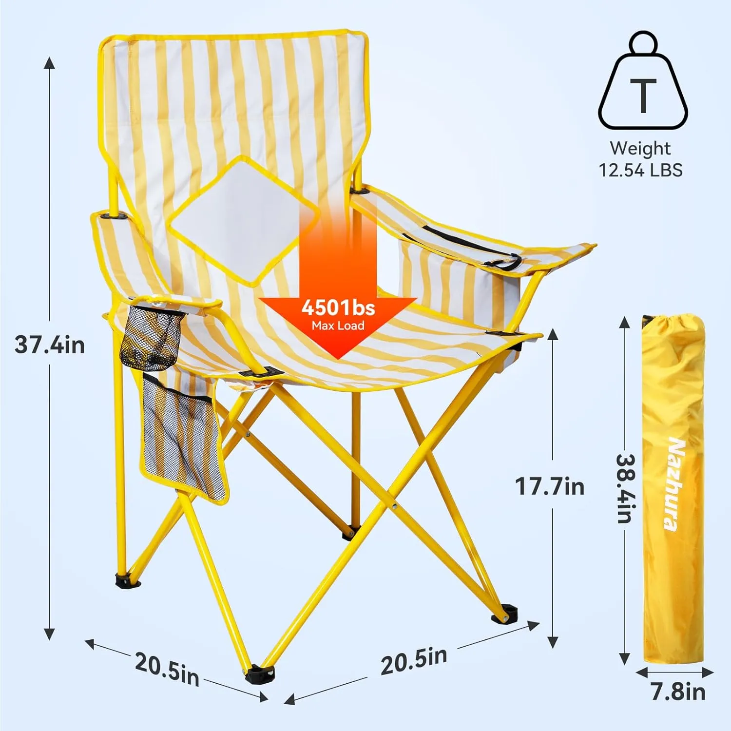 Nazhura 4 Pack Folding Camping Chair with Cooler Pouch, Mesh Backrest and Cup Holder Pocket (Yellow, 4 Pack)