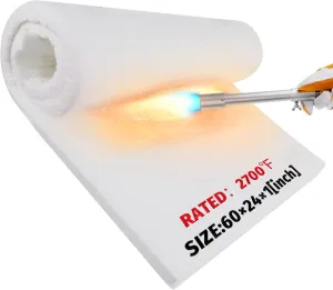 Nelyrho 60”×24”×1” Ceramic Fiber Insulation Blanket, Fireproof & Heat Resistant Up to 2700°F, Ideal for Wood Stove Baffle, Fireplaces, Kilns, Forges, Pizza Ovens, Fireproof Insulation for Dishwasher