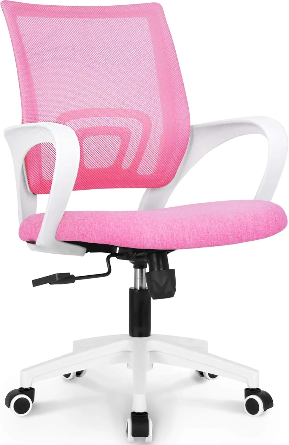 NEO CHAIR Office Desk Computer Chair Ergonomic Mesh Gaming Mid Back Seat with Comfy Lumbar Support Adjustable Height Swivel for Home Task (Pink)