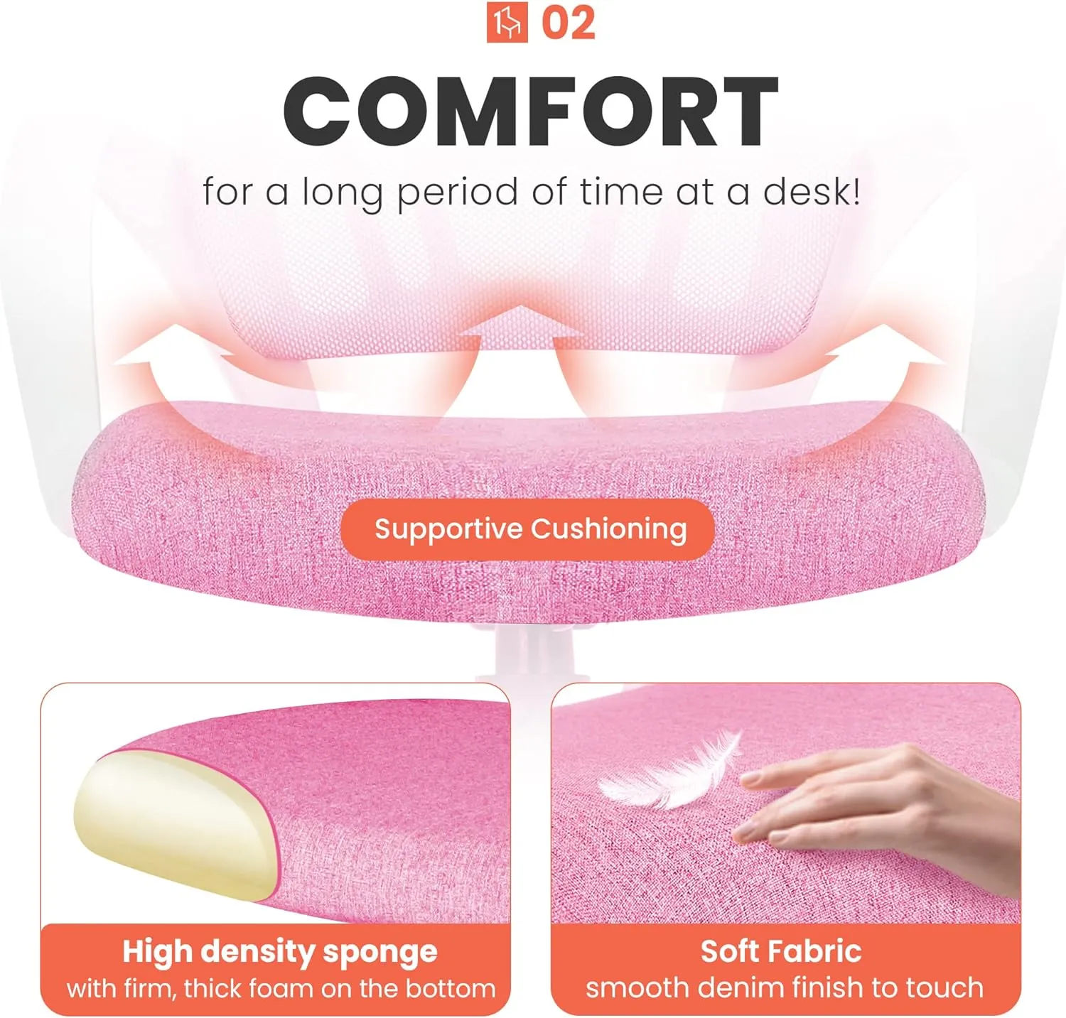 NEO CHAIR Office Desk Computer Chair Ergonomic Mesh Gaming Mid Back Seat with Comfy Lumbar Support Adjustable Height Swivel for Home Task (Pink)