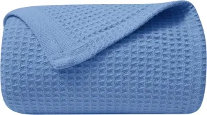 NesteriaHome 100% Cotton Blanket Waffle Weave Blue 405 GSM 90x108 Inches Soft Thermal Blanket King Size Lightweight, Breathable & Durable Summer Throw Blanket for Bed, Couches and Living Room