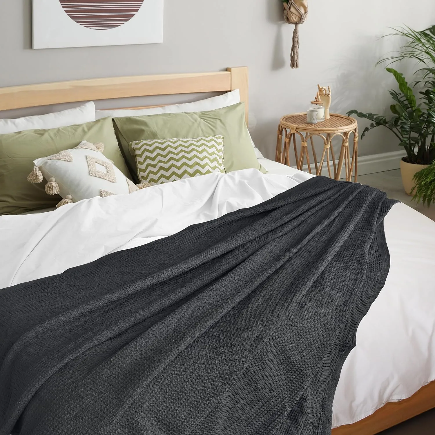 NesteriaHome 100% Cotton Blanket Waffle Weave Grey 405 GSM 90x108 Inches Soft Thermal Blanket King Size Lightweight, Breathable & Durable Summer Throw Blanket for Bed, Couches and Living Room
