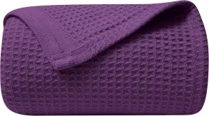 NesteriaHome 100% Cotton Blanket Waffle Weave Plum 405 GSM 90x108 Inches Soft Thermal Blanket King Size Lightweight, Breathable & Durable Summer Throw Blanket for Bed, Couches and Living Room