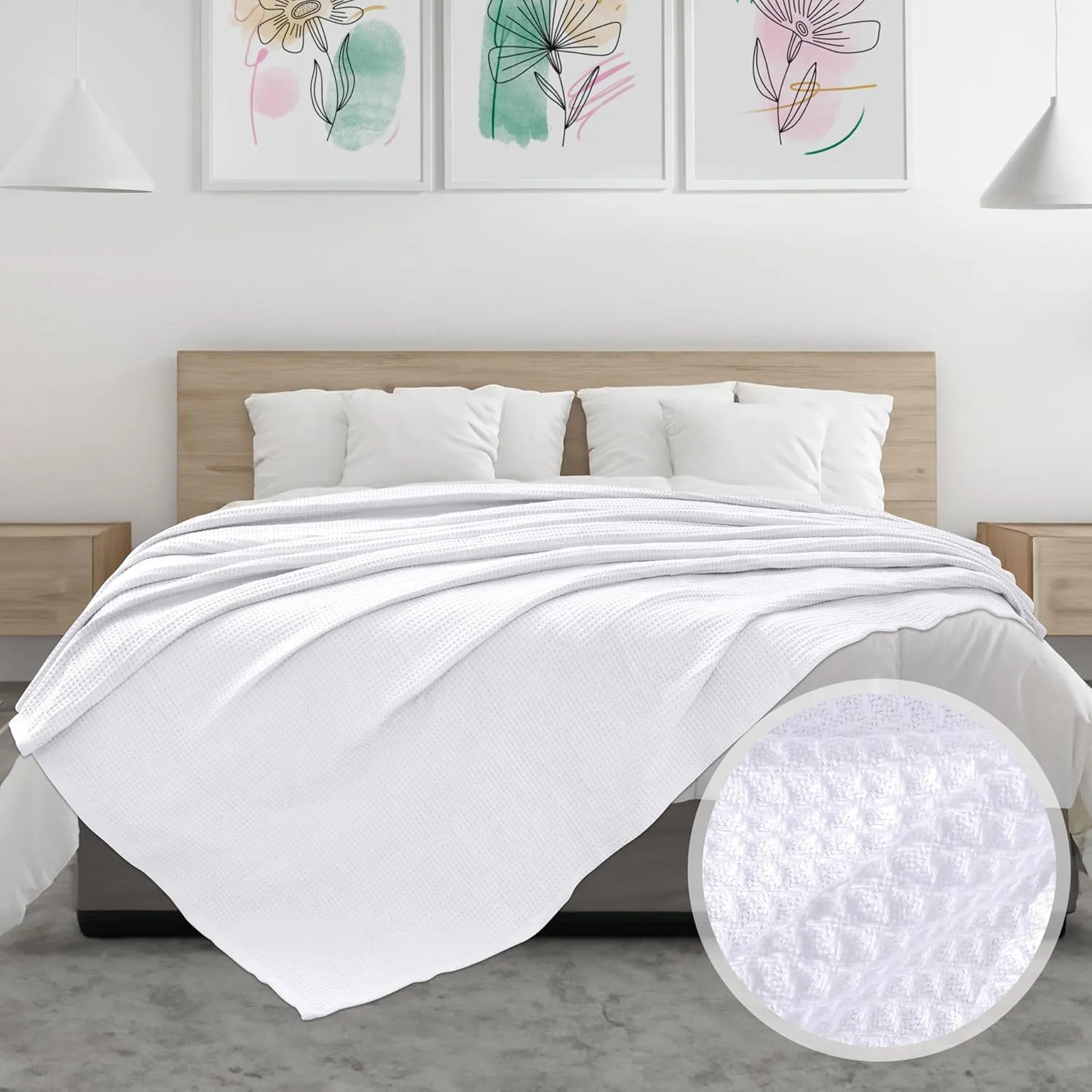 NesteriaHome 100% Cotton Blanket Waffle Weave White 405 GSM 90x108 Inches Soft Thermal Blanket King Size Lightweight, Breathable & Durable Summer Throw Blanket for Bed, Couches and Living Room